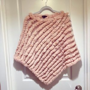 Bcbgmaxazria Pink Rabbit Fur Shawl Poncho